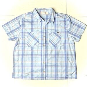L.L. Bean Men's Medium Regular Short Sleeve Polyester Casual Shirt‎ Blue Plaid
